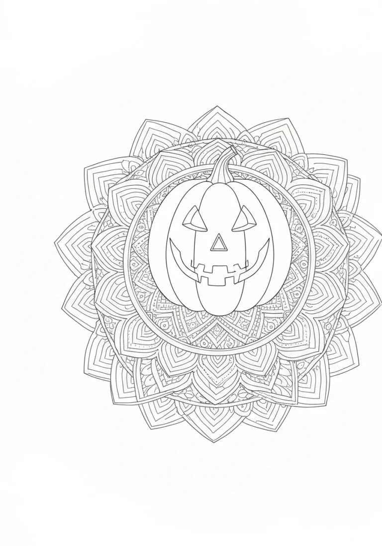 Halloween mandala z dynią - kolorowanka - kolorowanka line-art do druku