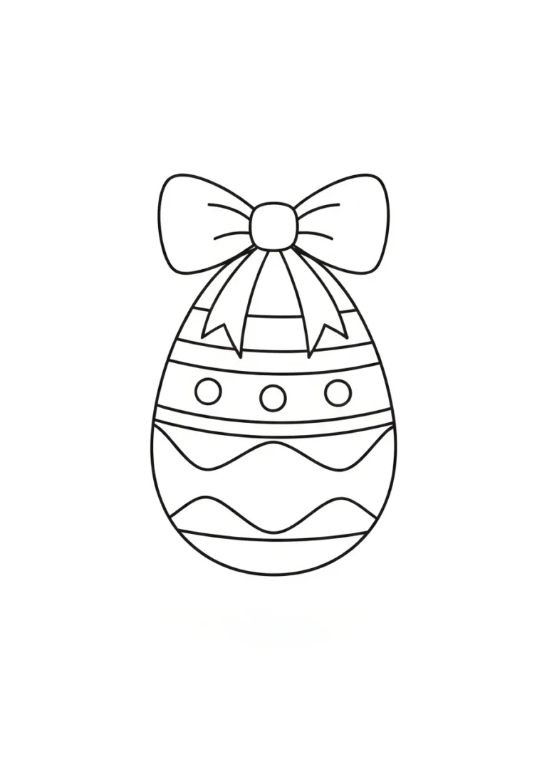 Jajko wielkanocne z kokardą - kolorowanka - kolorowanka line-art do druku