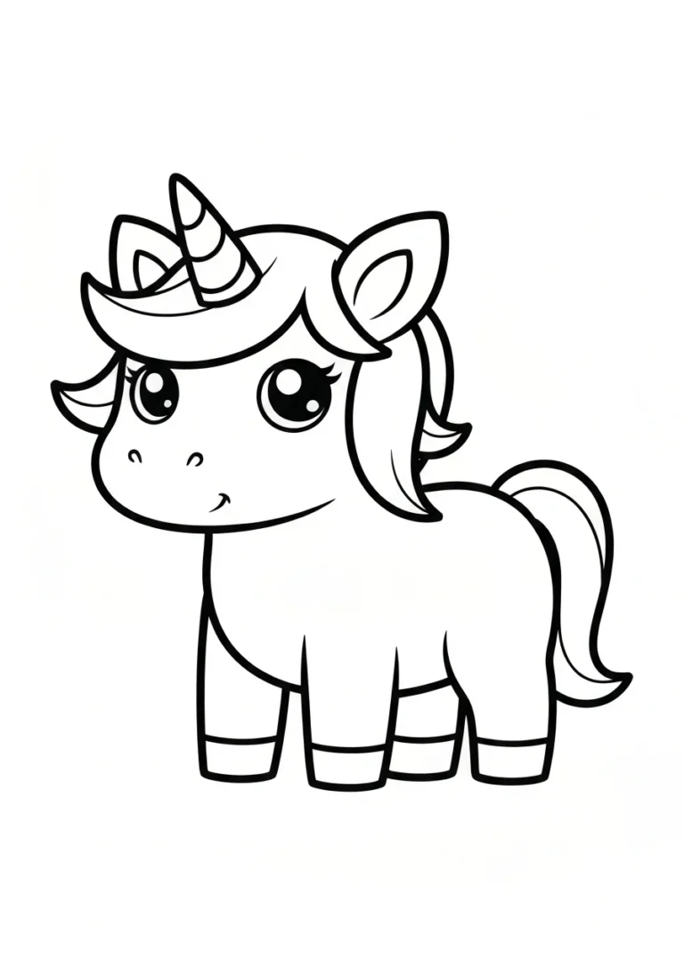 Jednorożec kawaii uroczy - kolorowanka chibi - kolorowanka line-art do druku