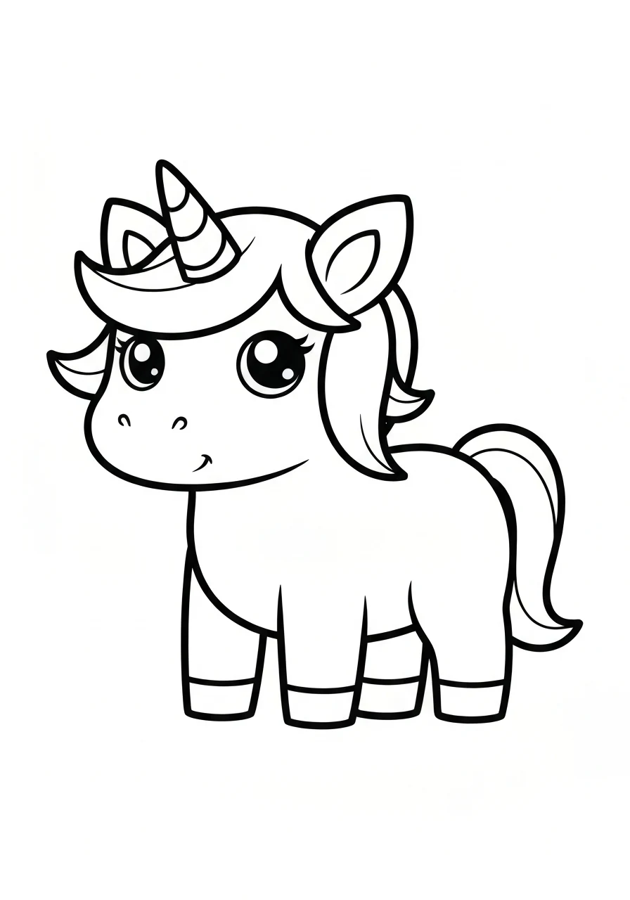 Jednorożec kawaii uroczy - kolorowanka chibi - kolorowanka line-art do druku