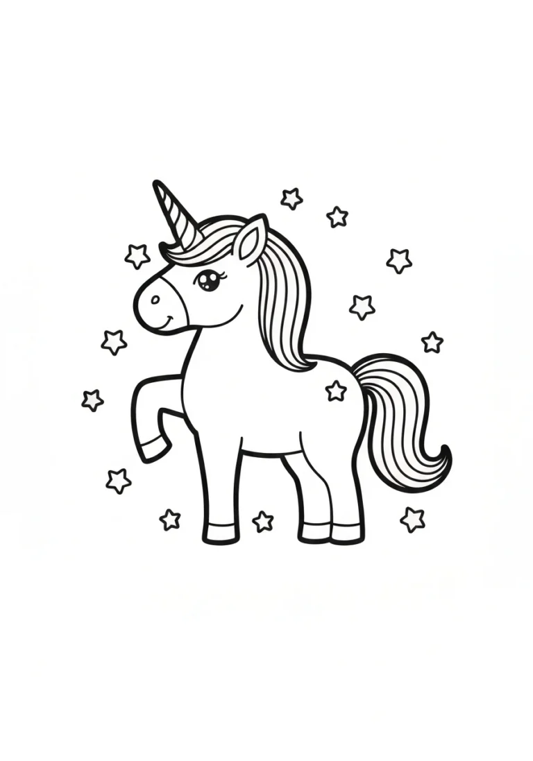 Jednorożec z gwiazdkami - kolorowanka kosmiczna - kolorowanka line-art do druku