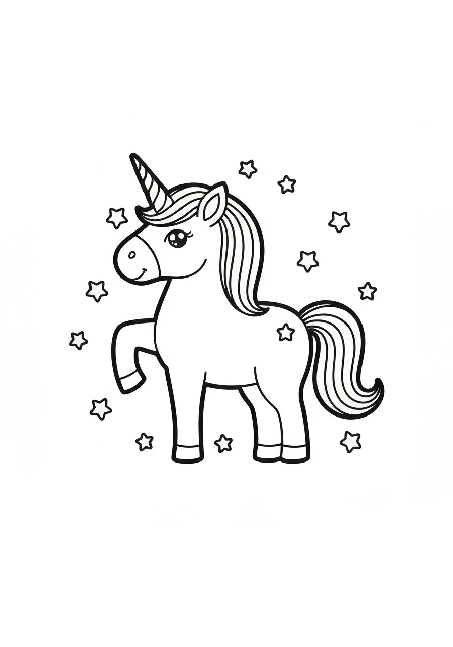 Jednorożec z gwiazdkami - kolorowanka kosmiczna - kolorowanka line-art do druku