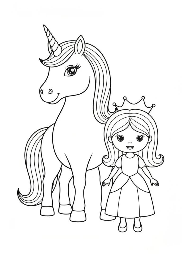 Jednorożec z księżniczką - kolorowanka duo - kolorowanka line-art do druku