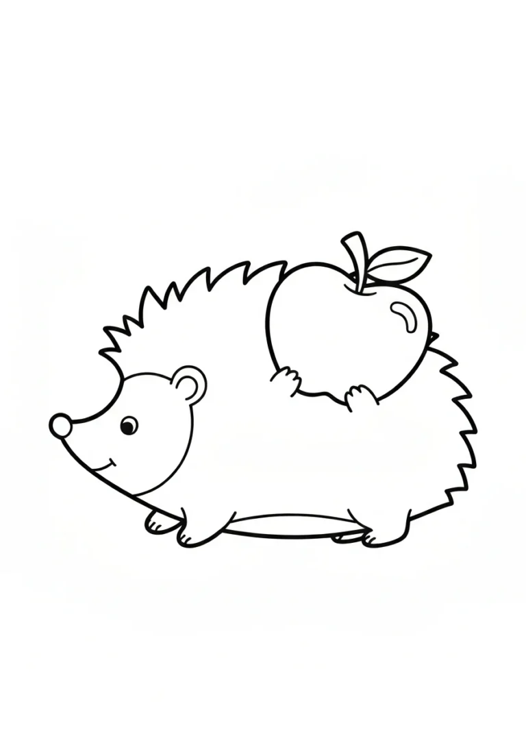 Jeż z jabłkiem na grzbiecie - kolorowanka jesienna - kolorowanka line-art do druku