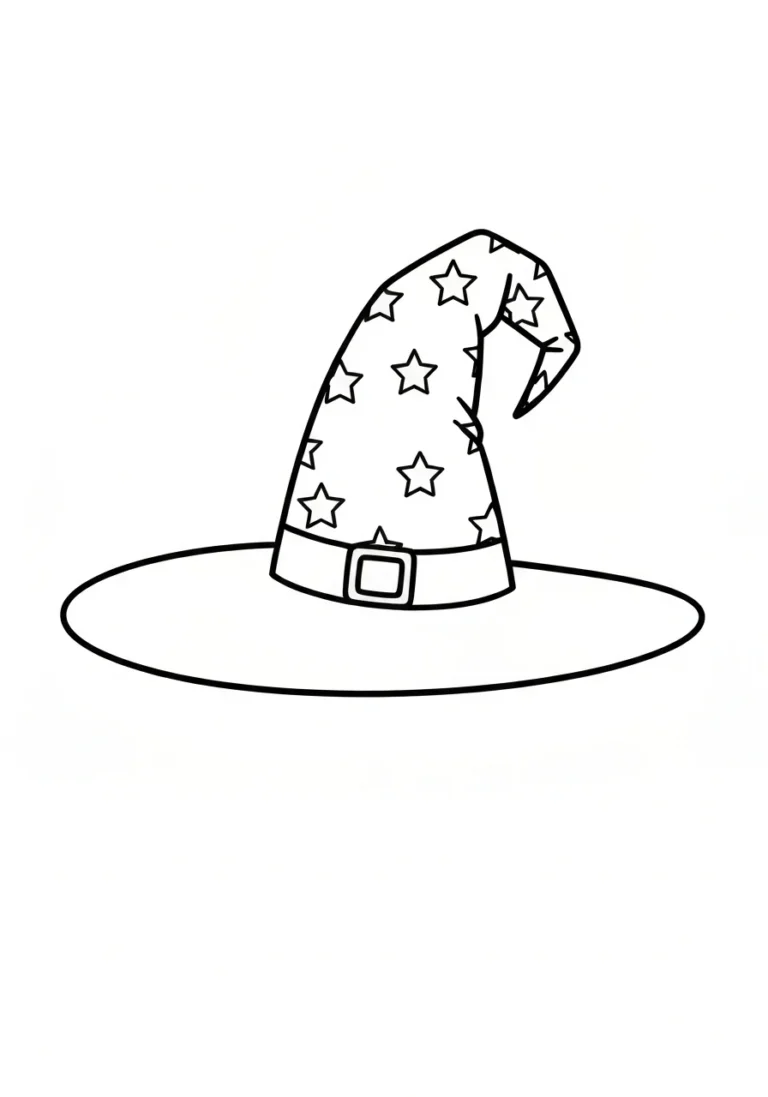 Kapelusz czarownicy z gwiazdkami - kolorowanka prosta - kolorowanka line-art do druku