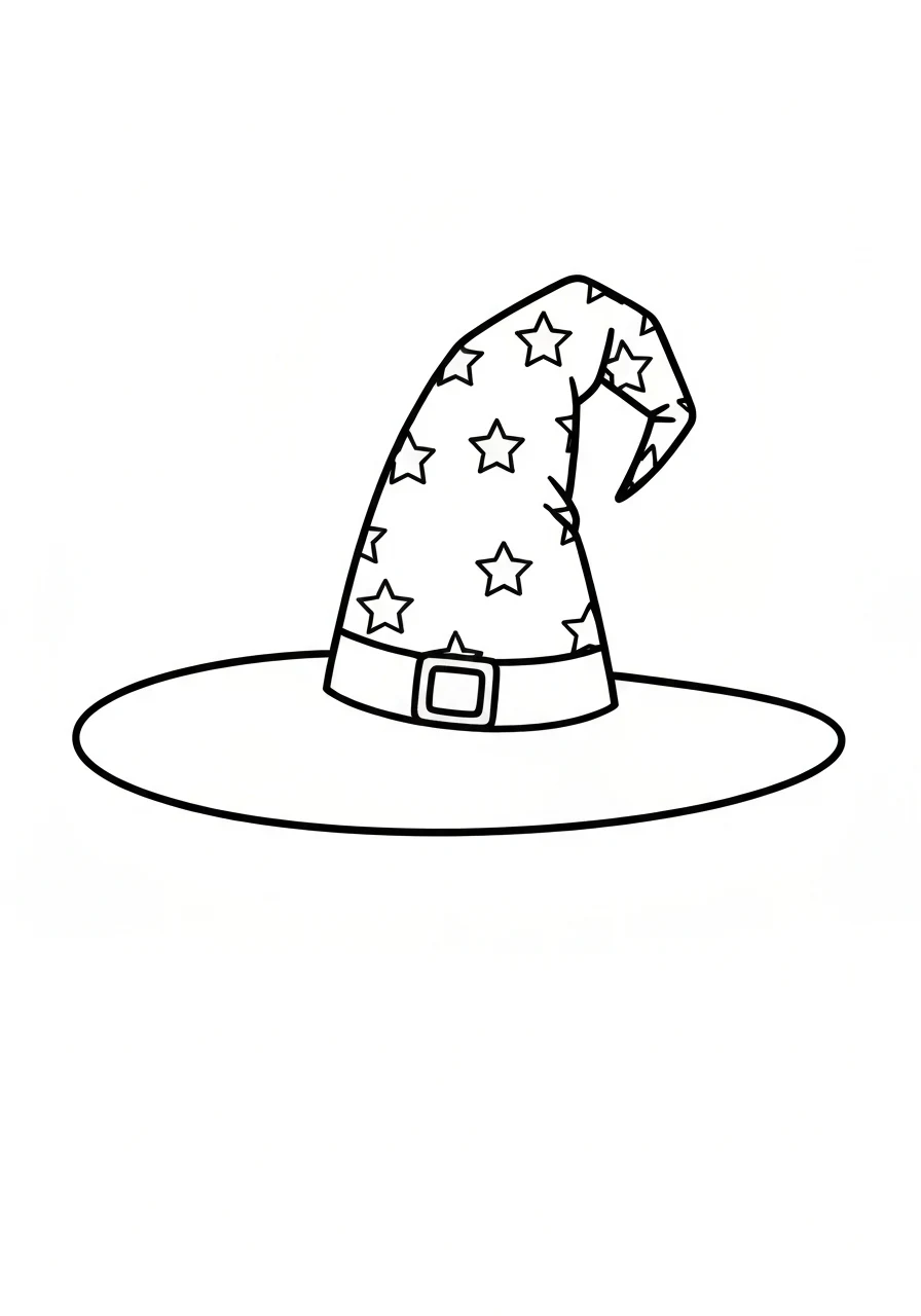 Kapelusz czarownicy z gwiazdkami - kolorowanka prosta - kolorowanka line-art do druku