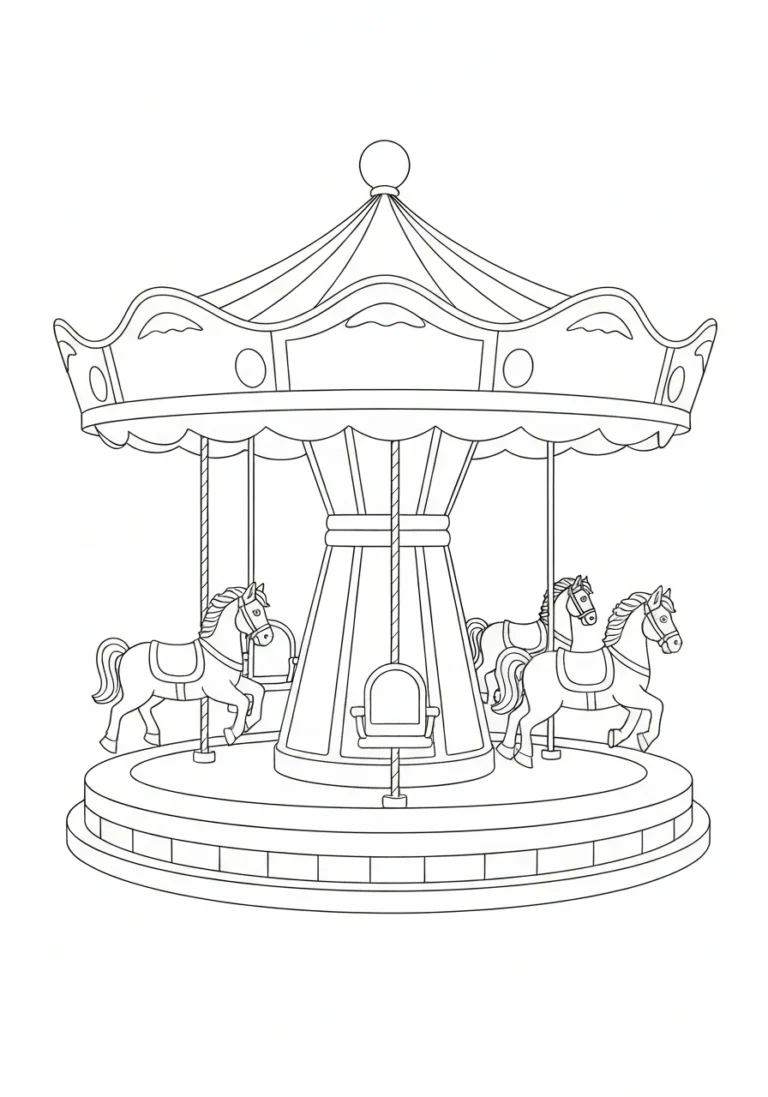 Karuzela na placu zabaw - kolorowanka - kolorowanka line-art do druku