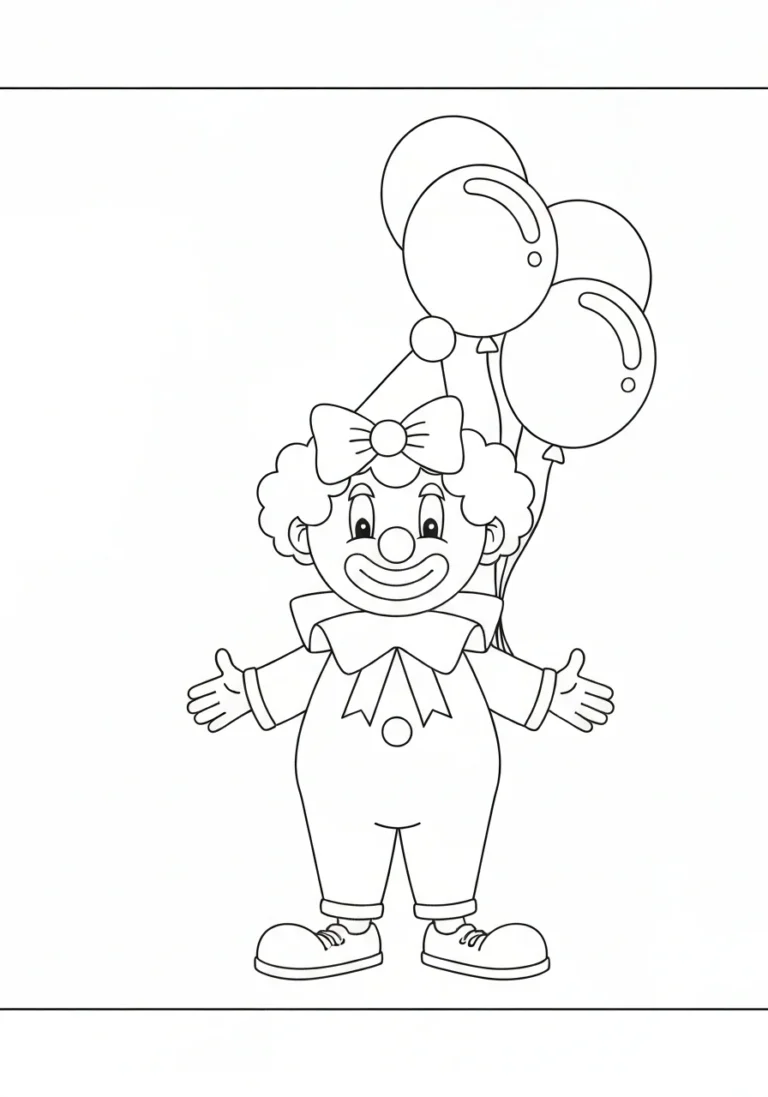 Klaun na urodziny - kolorowanka - kolorowanka line-art do druku