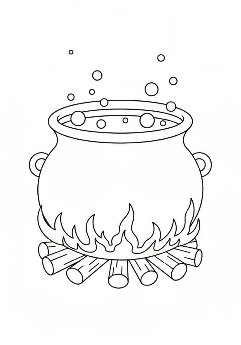 Kocioł czarownicy - kolorowanka Halloween - kolorowanka line-art do druku