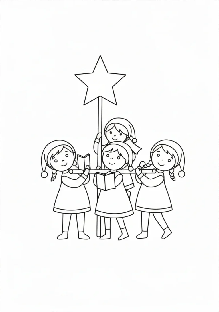 Kolędnicy z gwiazdą - kolorowanka tradycja polska - kolorowanka line-art do druku
