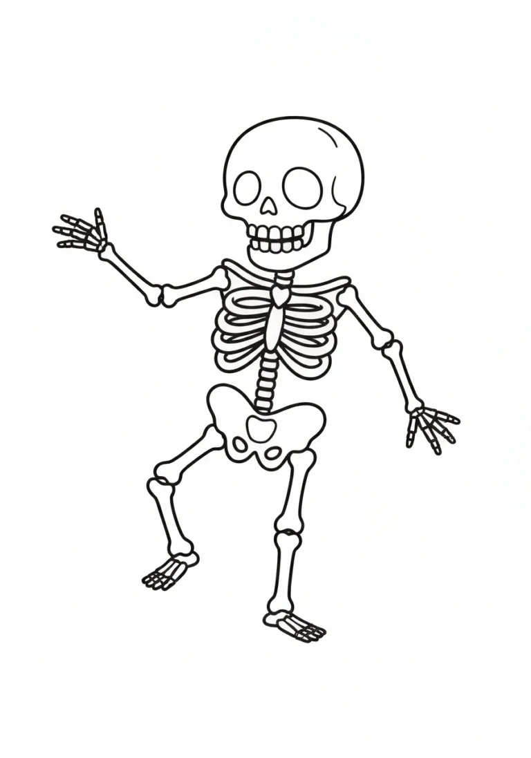 Kościotrup tańczący - kolorowanka Halloween - kolorowanka line-art do druku