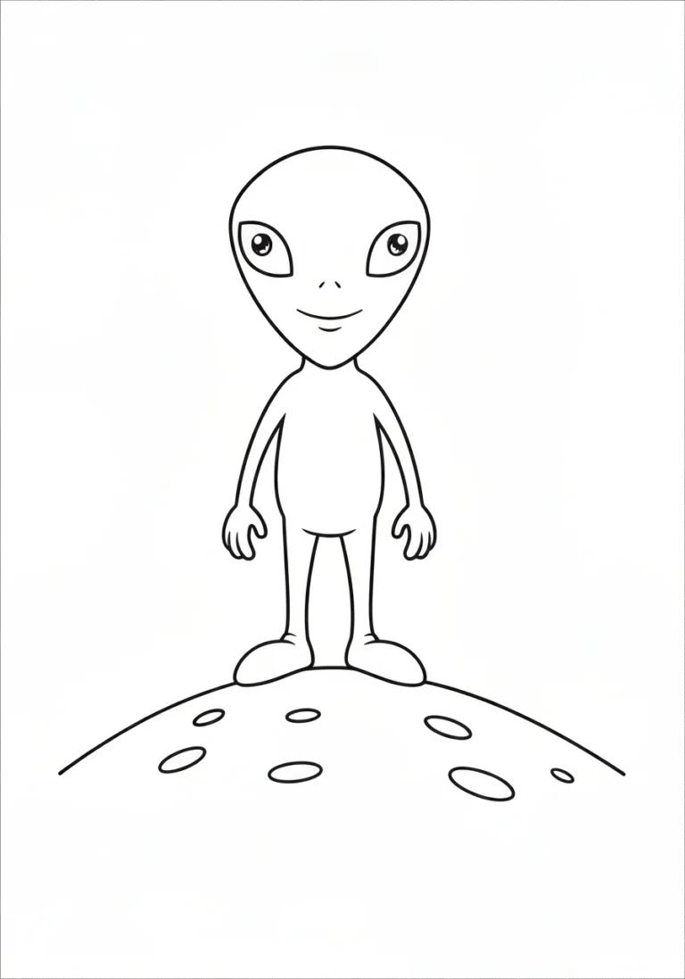 Kosmita na obcej planecie - kolorowanka kreatywna - kolorowanka line-art do druku