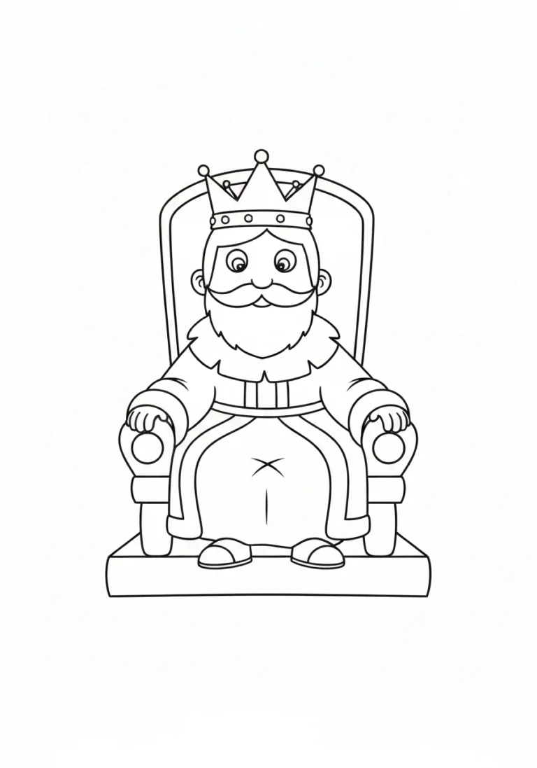 Król na tronie z koroną - kolorowanka królewska - kolorowanka line-art do druku
