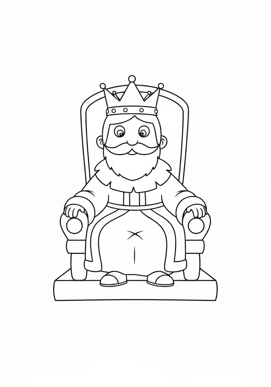 Król na tronie z koroną - kolorowanka królewska - kolorowanka line-art do druku