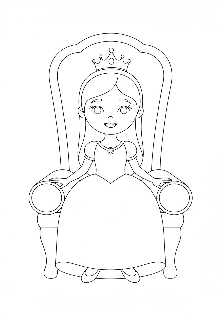 Księżniczka na tronie - kolorowanka dla dzieci 5-7 lat - kolorowanka line-art do druku