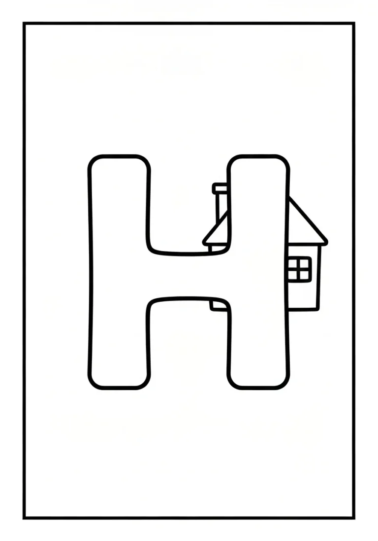 Letter H with house - kolorowanka angielski - kolorowanka line-art do druku