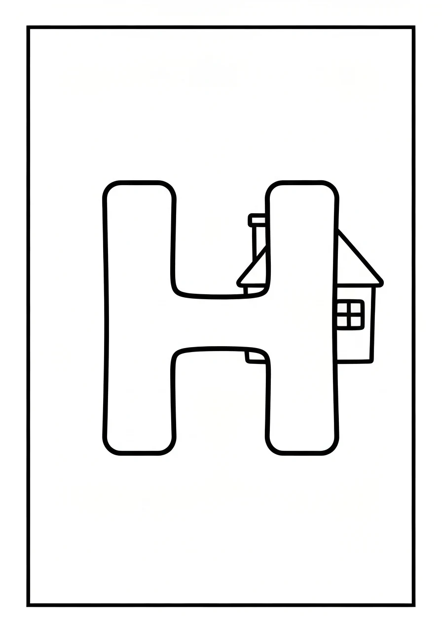 Letter H with house - kolorowanka angielski - kolorowanka line-art do druku