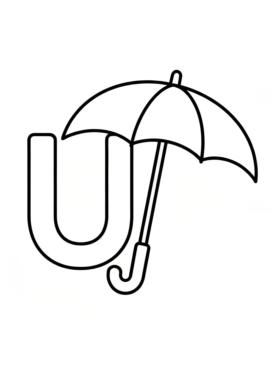 Letter U with umbrella - angielski alfabet - kolorowanka line-art do druku