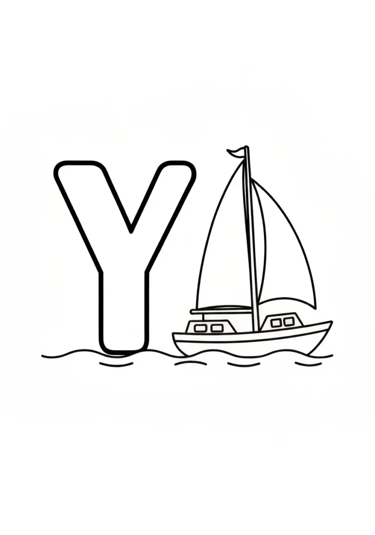 Letter Y with yacht - kolorowanka angielski - kolorowanka line-art do druku
