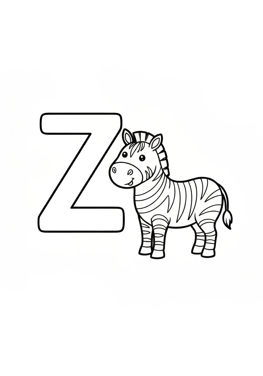 Letter Z with zebra - English coloring page - kolorowanka line-art do druku