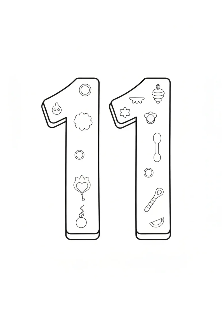 Liczba 11 - kolorowanka matematyczna do druku - kolorowanka line-art do druku