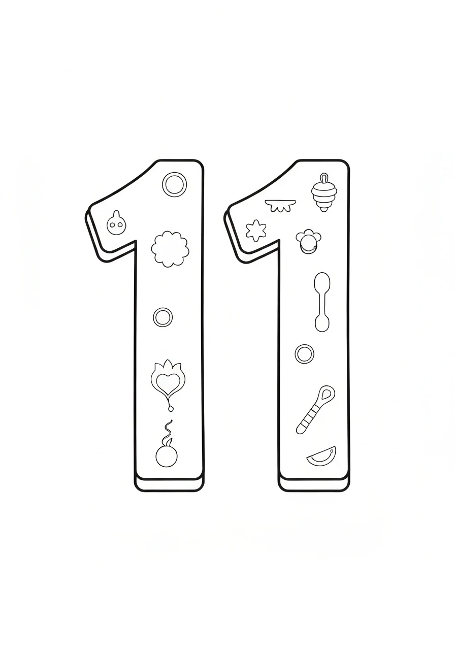 Liczba 11 - kolorowanka matematyczna do druku - kolorowanka line-art do druku