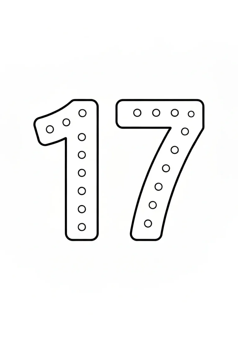 Liczba 17 - kolorowanka matematyczna - kolorowanka line-art do druku