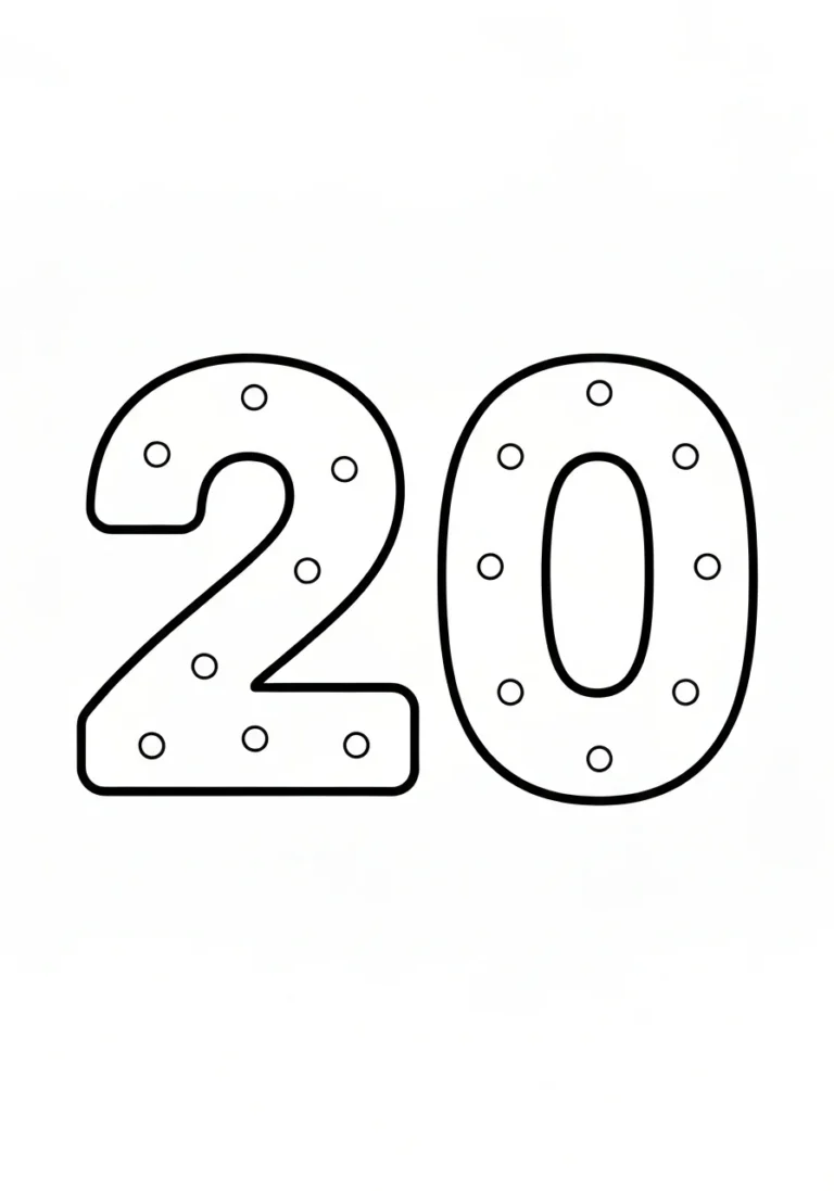 Liczba 20 - kolorowanka matematyczna do druku - kolorowanka line-art do druku