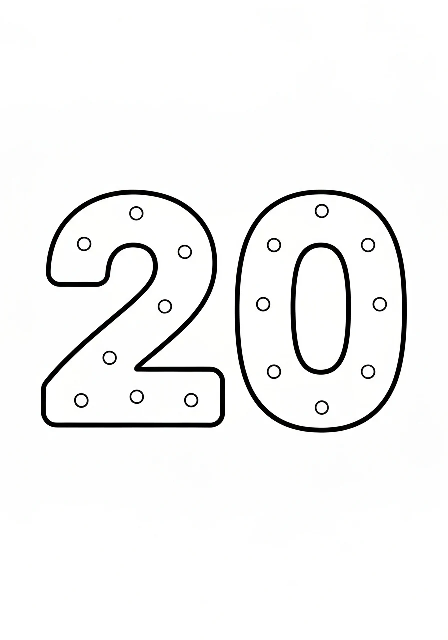 Liczba 20 - kolorowanka matematyczna do druku - kolorowanka line-art do druku
