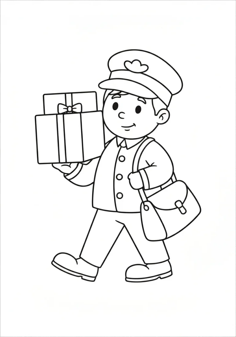 Listonosz z paczkami - kolorowanka zawód - kolorowanka line-art do druku