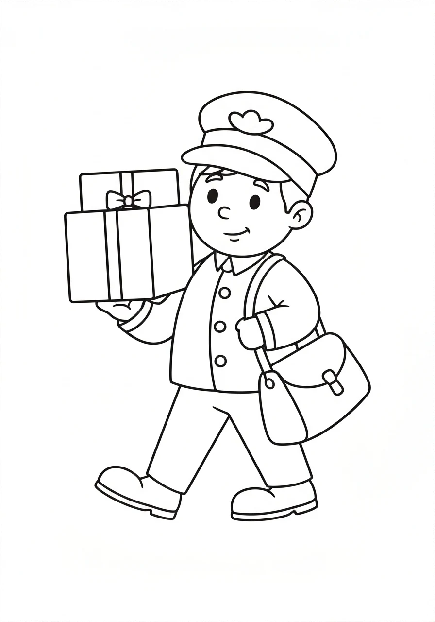 Listonosz z paczkami - kolorowanka zawód - kolorowanka line-art do druku