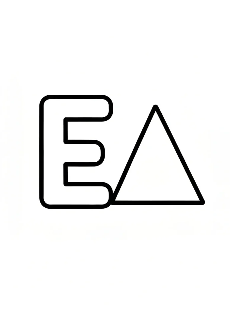 Litera E z ekierką - kolorowanka alfabet - kolorowanka line-art do druku