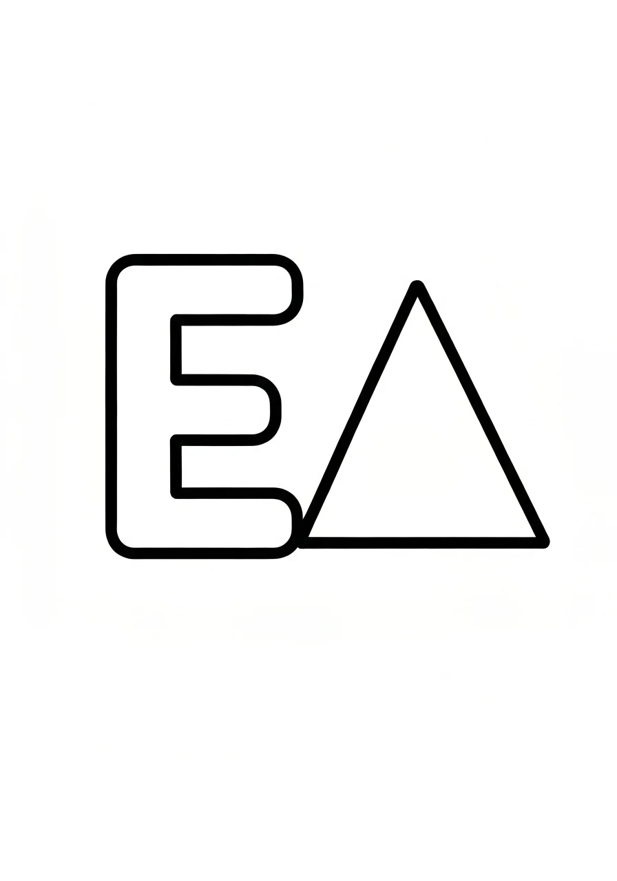 Litera E z ekierką - kolorowanka alfabet - kolorowanka line-art do druku