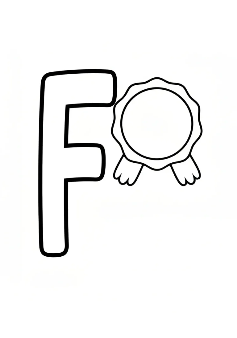 Litera F z foką - kolorowanka do nauki - kolorowanka line-art do druku
