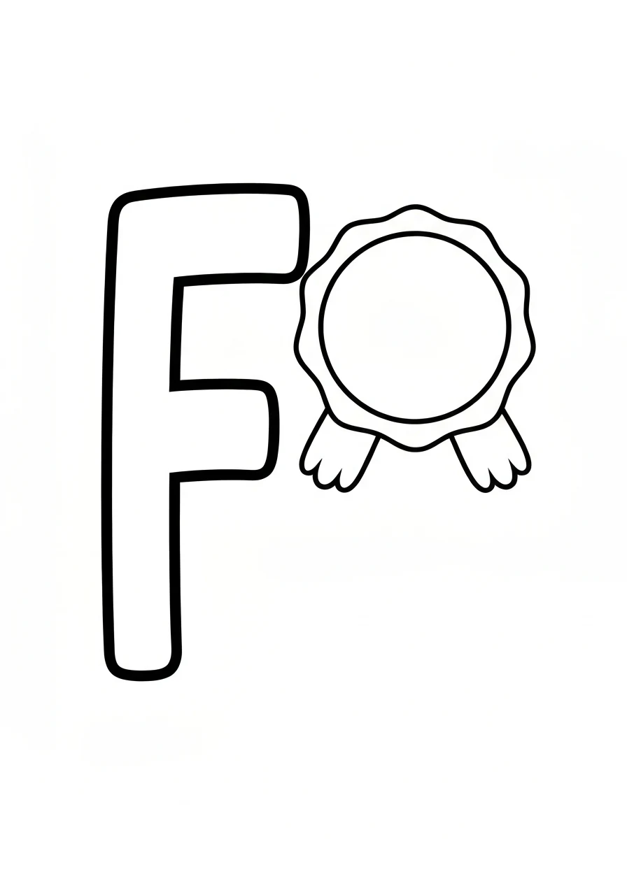 Litera F z foką - kolorowanka do nauki - kolorowanka line-art do druku