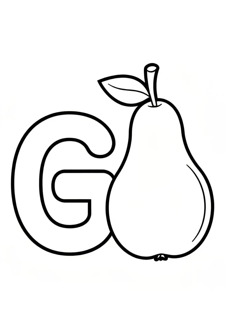 Litera G z gruszką - kolorowanka alfabet - kolorowanka line-art do druku