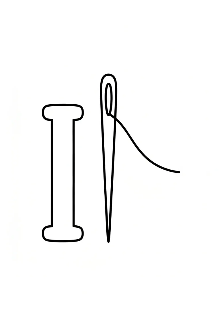 Litera I z igłą - kolorowanka alfabet - kolorowanka line-art do druku