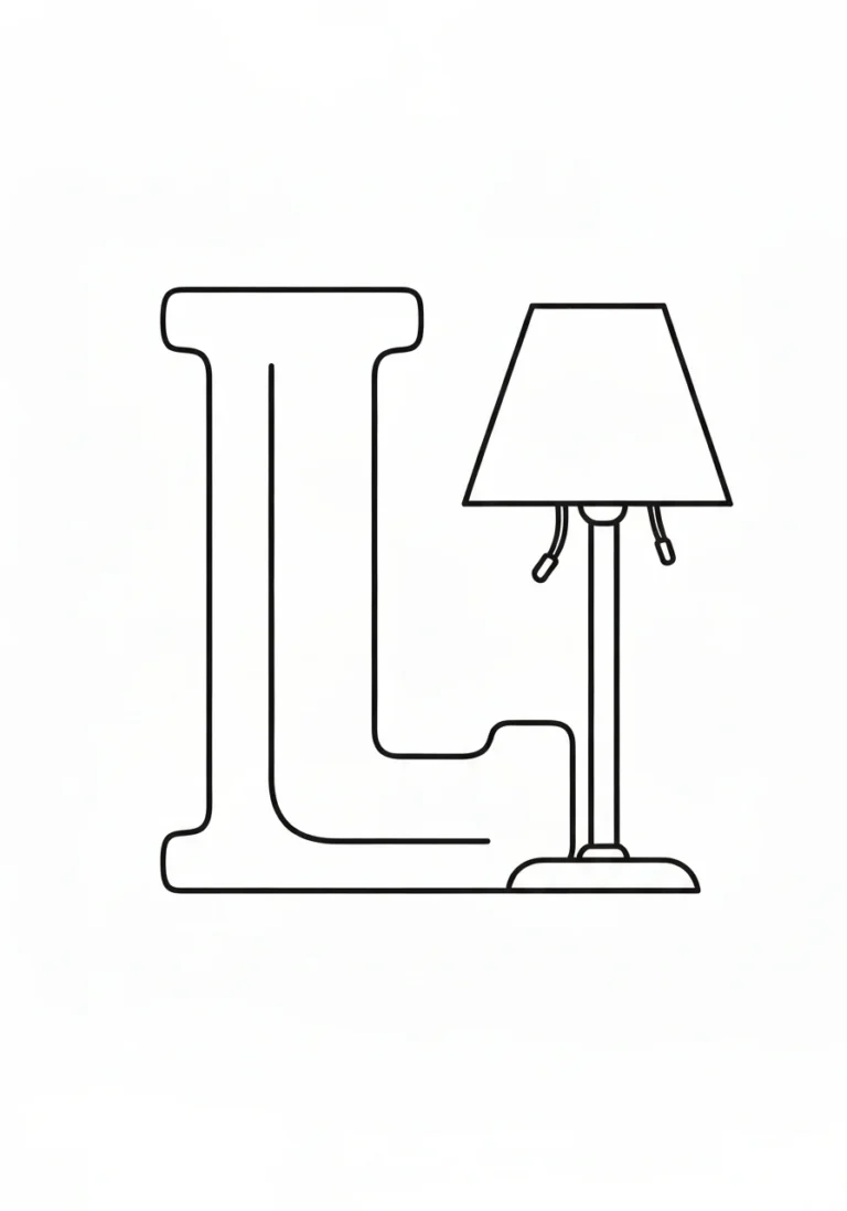 Litera L z lampą - kolorowanka alfabet - kolorowanka line-art do druku