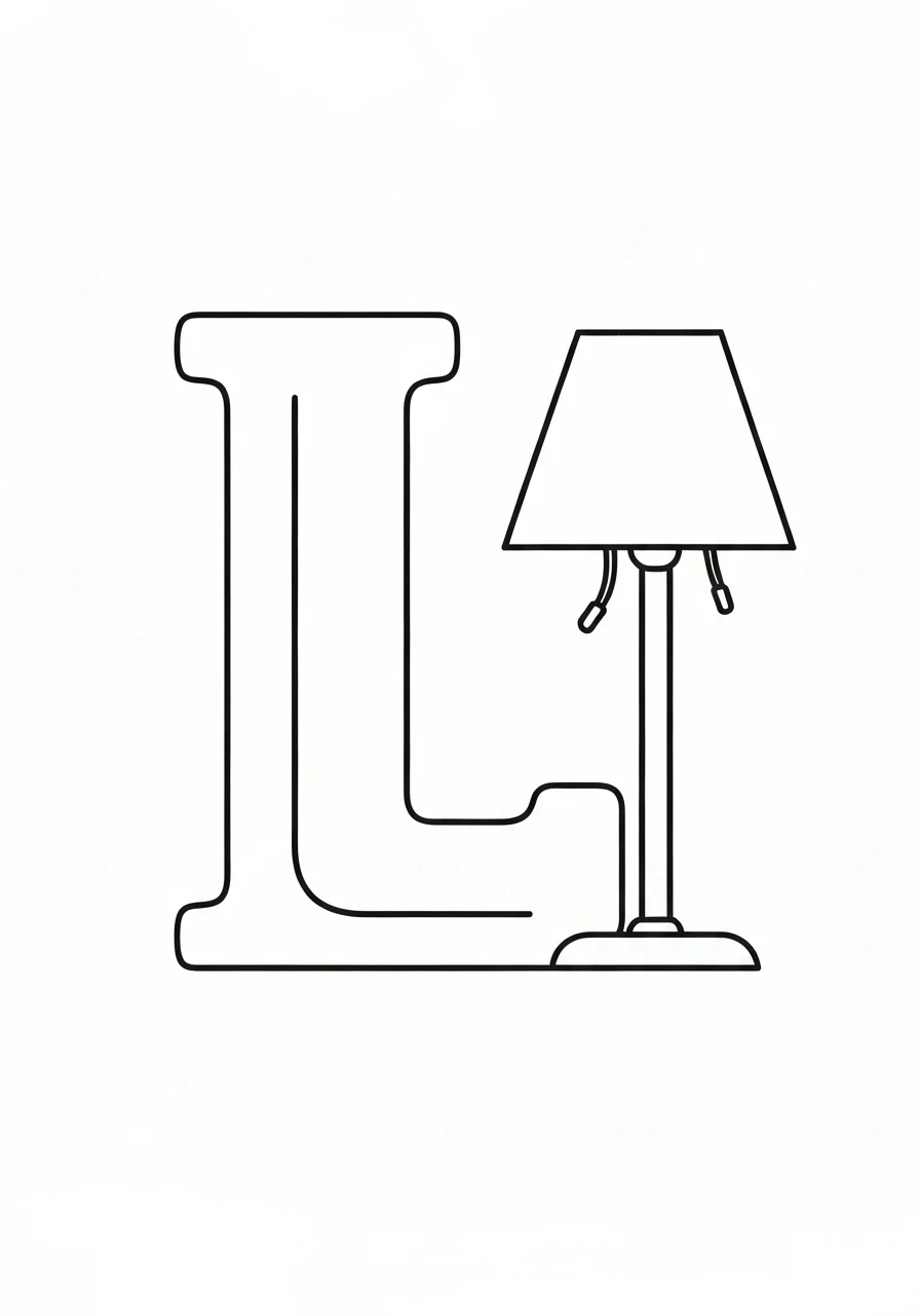 Litera L z lampą - kolorowanka alfabet - kolorowanka line-art do druku