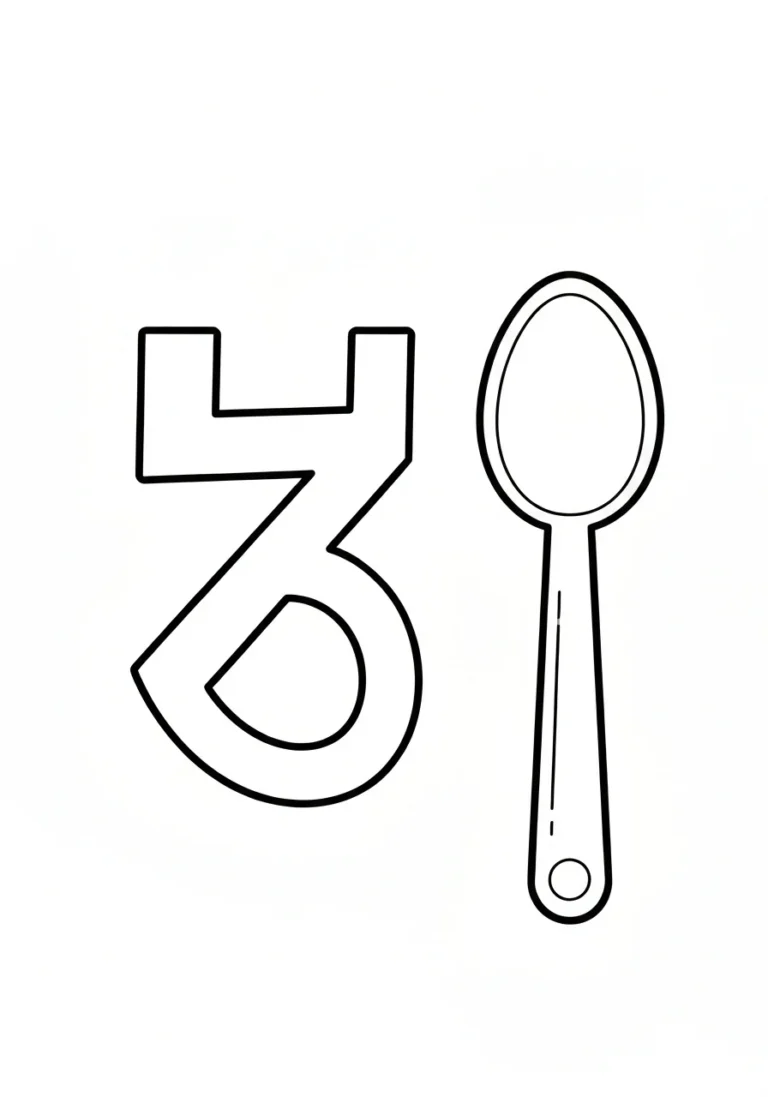 Litera Ł z łyżką - polski znak kolorowanka - kolorowanka line-art do druku