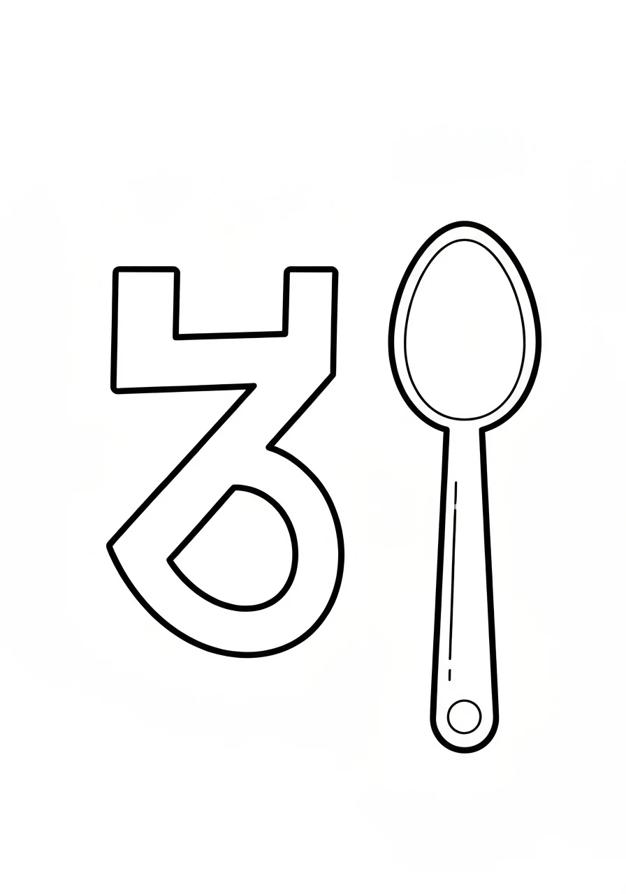 Litera Ł z łyżką - polski znak kolorowanka - kolorowanka line-art do druku