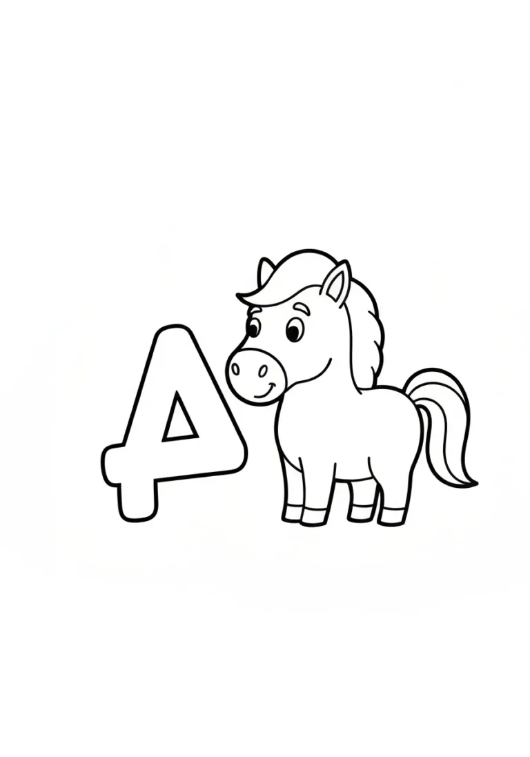 Litera Ń z koniem - polski znak kolorowanka - kolorowanka line-art do druku