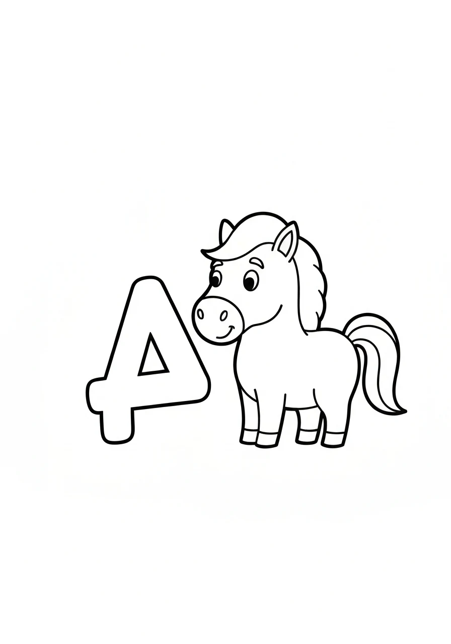 Litera Ń z koniem - polski znak kolorowanka - kolorowanka line-art do druku