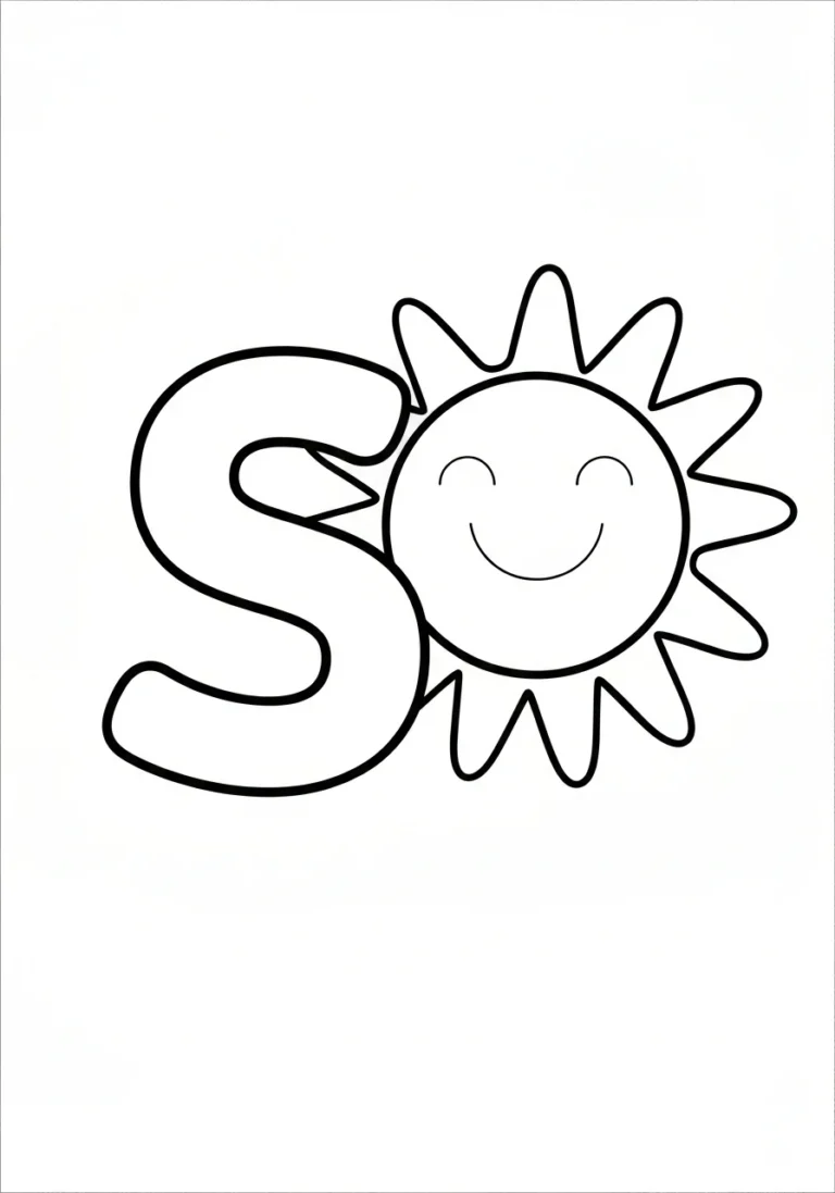 Litera S z słońcem - kolorowanka edukacyjna - kolorowanka line-art do druku