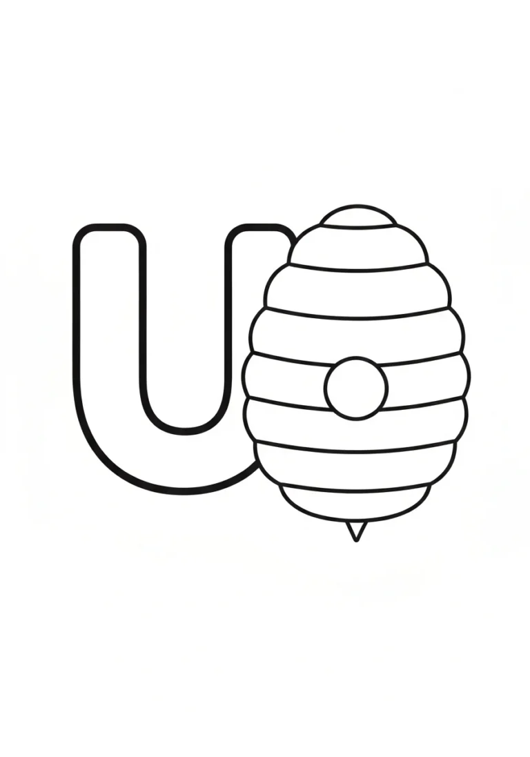 Litera U z ulem - kolorowanka edukacyjna - kolorowanka line-art do druku