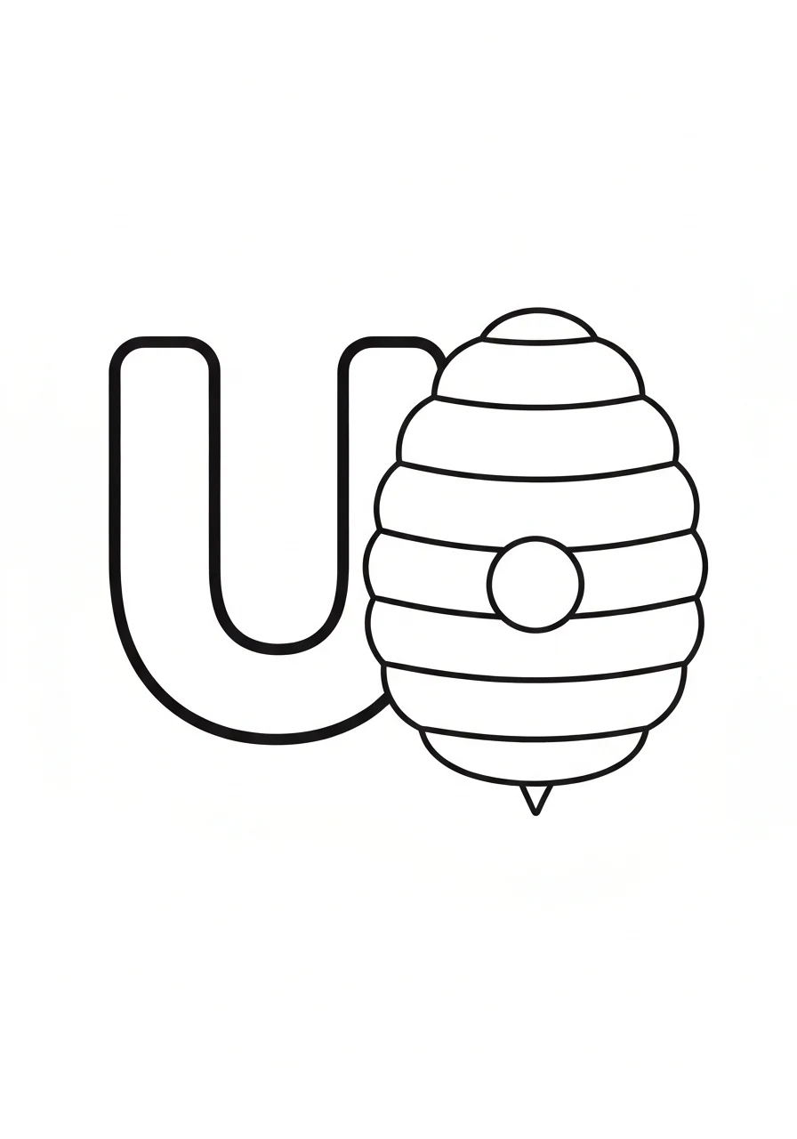 Litera U z ulem - kolorowanka edukacyjna - kolorowanka line-art do druku
