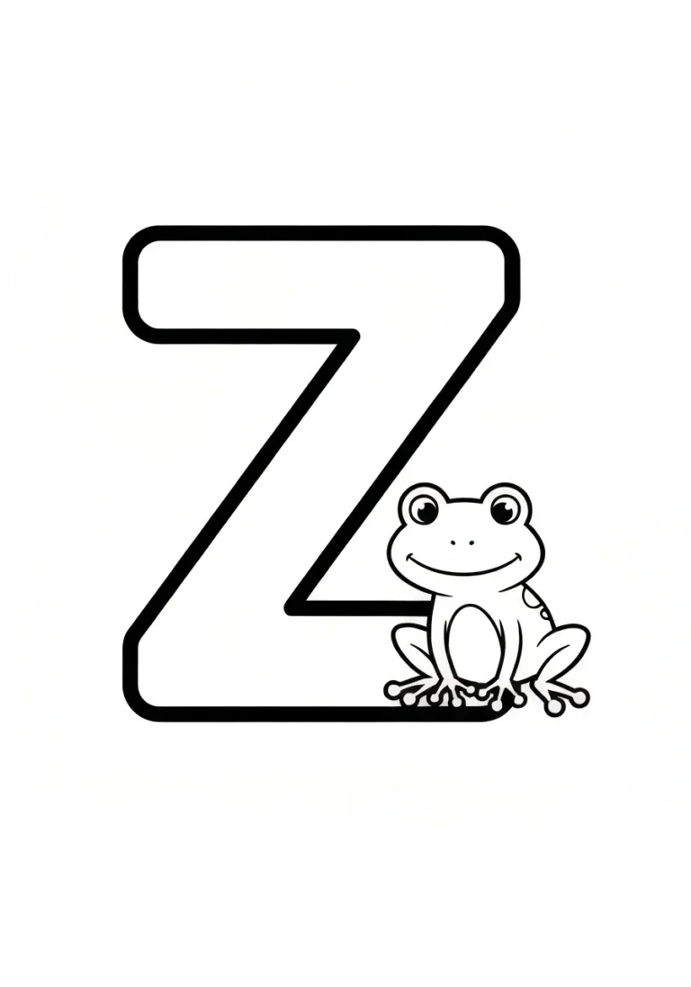 Litera Ż z żabą - polski znak kolorowanka - kolorowanka line-art do druku