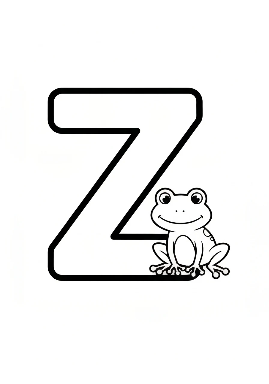 Litera Ż z żabą - polski znak kolorowanka - kolorowanka line-art do druku