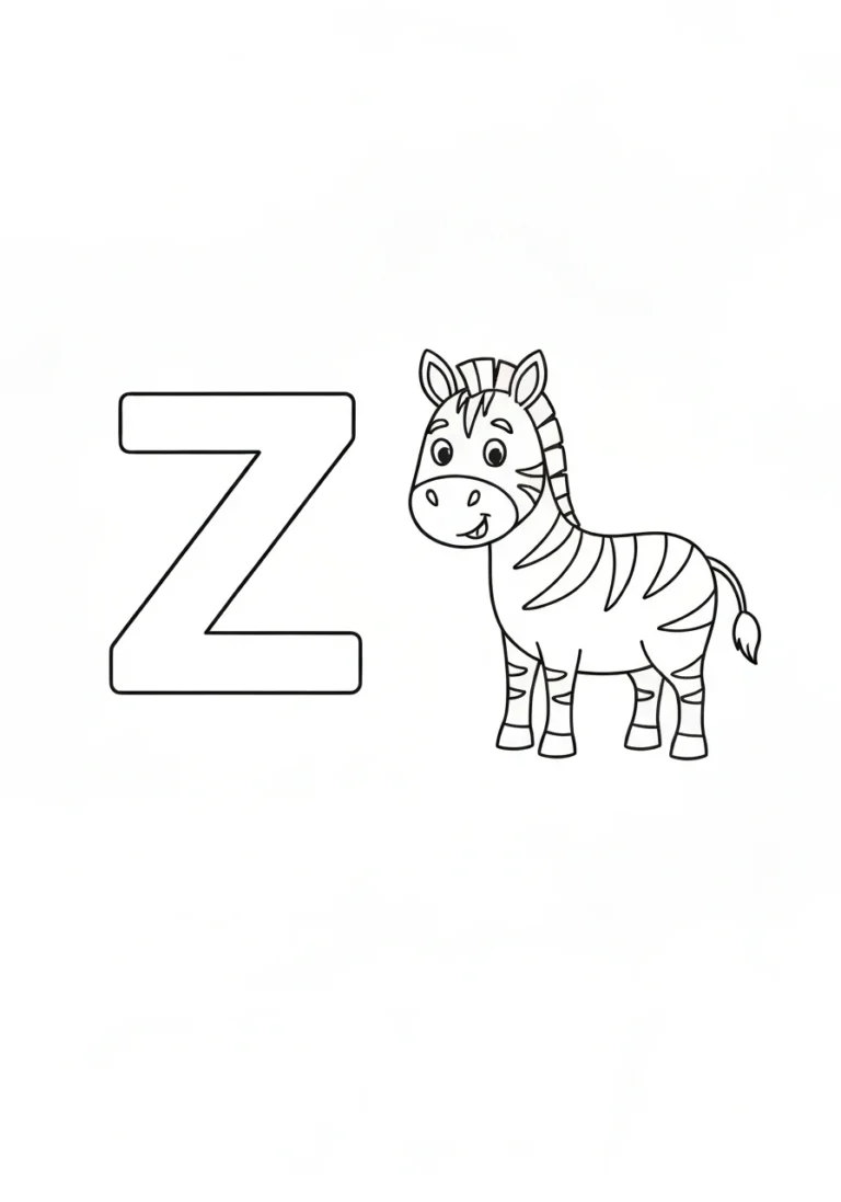 Litera Z z zebrą - kolorowanka edukacyjna - kolorowanka line-art do druku