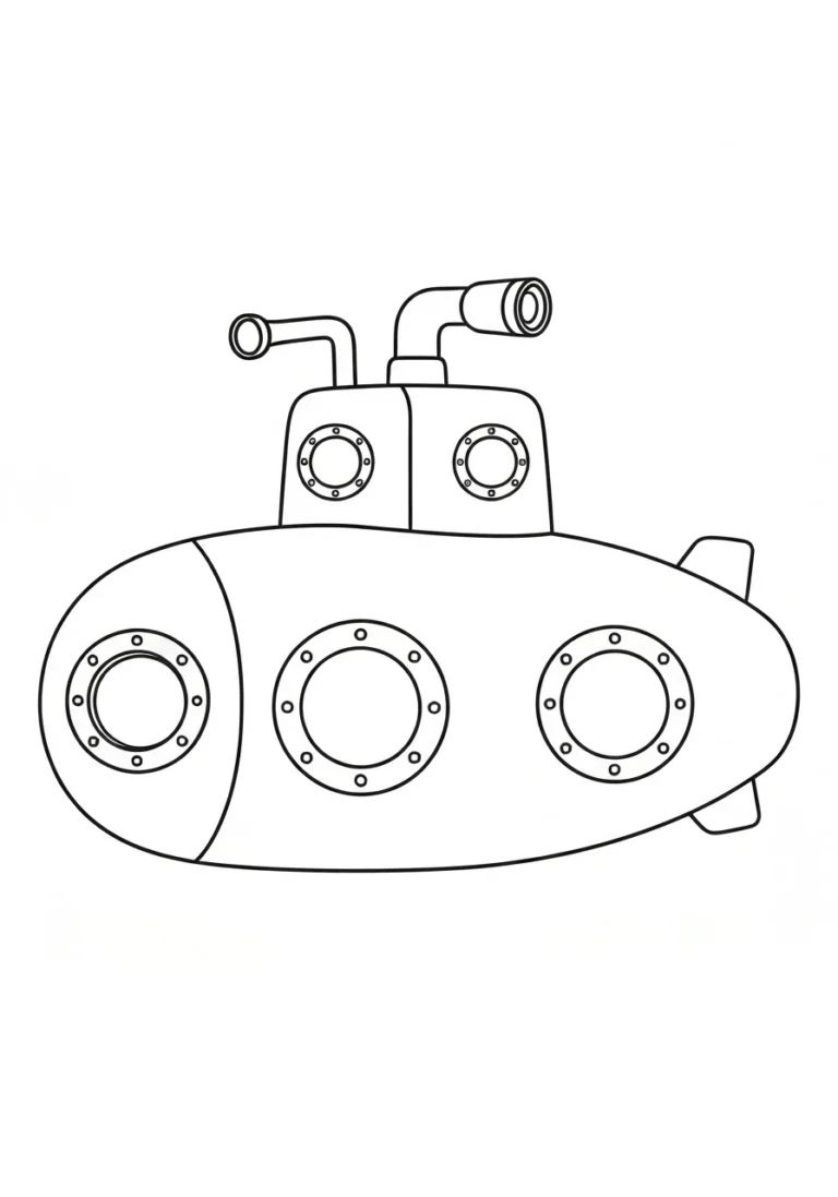 Łódź podwodna - kolorowanka transport wodny - kolorowanka line-art do druku